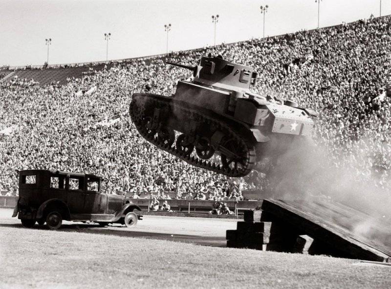 0000000  Stuart light tank leaping into air in front of thousands of spectators..jpg