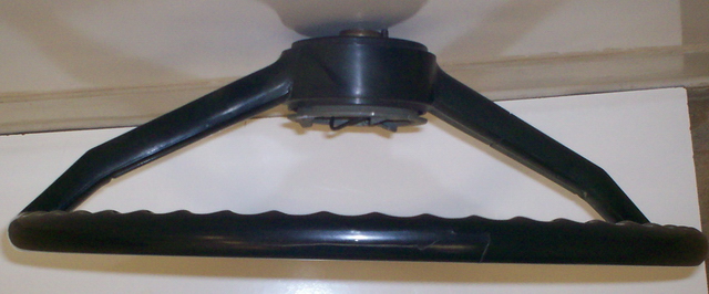 1966 Coronet 500 - 2 spoke black plastic steering wheel - top side view.jpg