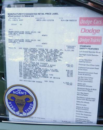 69 Super Bee J Code Hemi 4 spd Mr. Norm's Promo Sale Bank Car Invoice.jpg