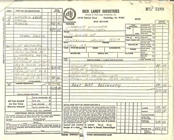 70 Challenger RT Hemi former Dick Landy May 1971 reciept-invoice.jpg