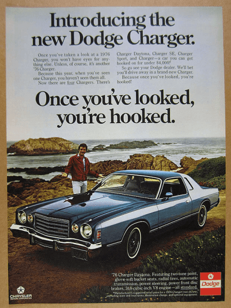 76 Charger Daytona Advert. #1 - Tom Selleck advert..png