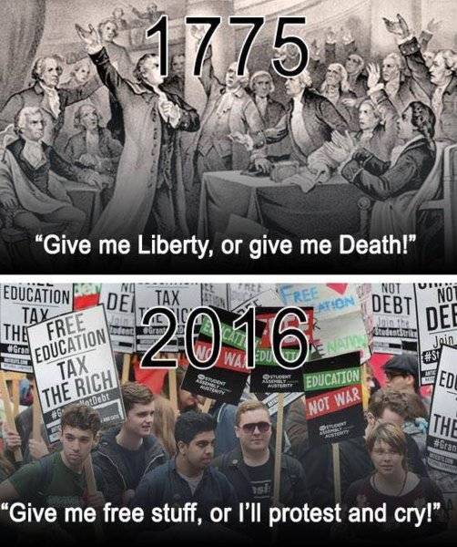 American 1776 - 2016 Give me free stuff or I'll protest & cry.jpg