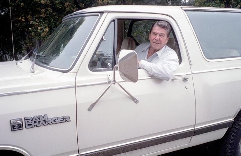 American Ronald Reagan driving his RamCharger.jpg