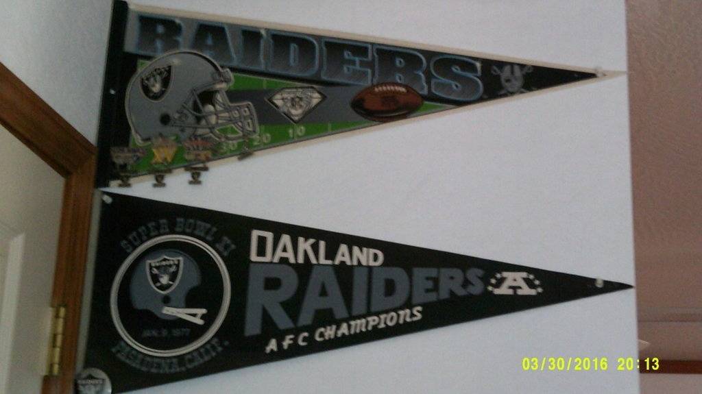 Budnicks Oakland Raiders Championship Banners.JPG