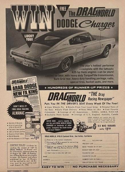 Drag World '66 Hemi Charger Give-Away Contest.jpg