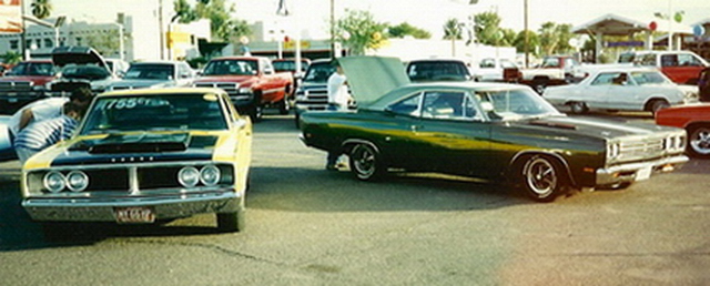 my 66 Coronet and Matt's 69 Road Runner - car show 1992.jpg