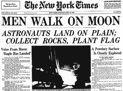 Nasa Apollo 11 NY Times headlines Man Walks On The Moon.gif