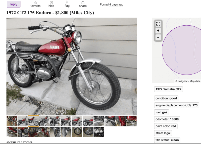 1972 Yamaha 175 Enduro survivor 1 800 Miles City not mine For B