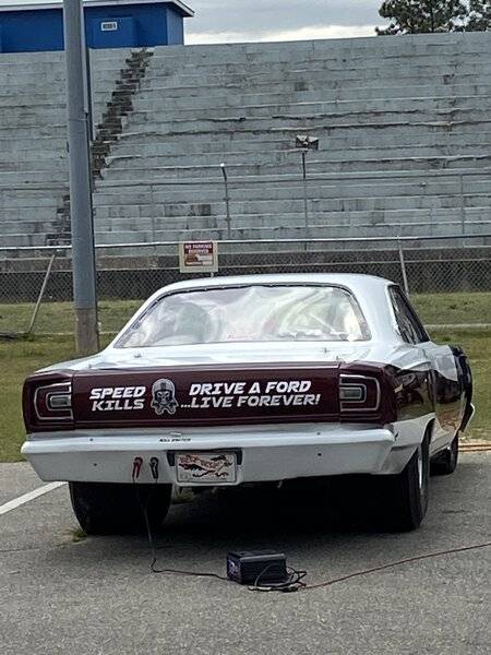 Smiley 68 RR racecar - Speed kills drive a FORD live forever on the back.jpeg