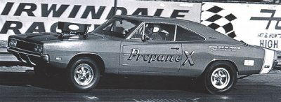 1969 Dodge Charger 500 Propane Fuel Sport Coupe Race Car f3q B&W.jpg